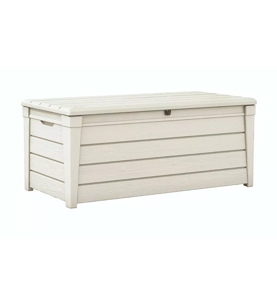 Baule da esterno keter "brightwood pool box" in resina bianco 454 lt 145x69,7x60,3 cm